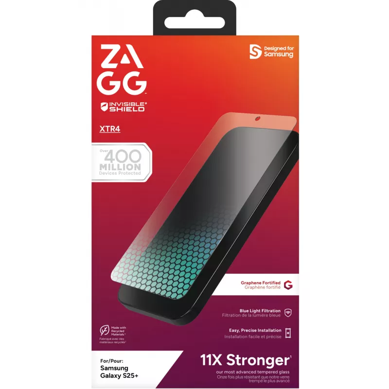 InvisibleShield Glass XTR4 Samsung Galaxy S25+ Screen, Samsung, Galaxy S25+, Anti-bacterial, Blue light protection, Impact resistant, Scratch resistant, Transparent, 1 pc(s)