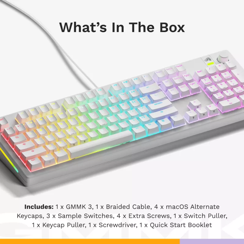 Glorious Gaming GMMK 3 100% Prebuilt Wired White - US, Wired, USB, Mechanical, QWERTY, RGB LED, White