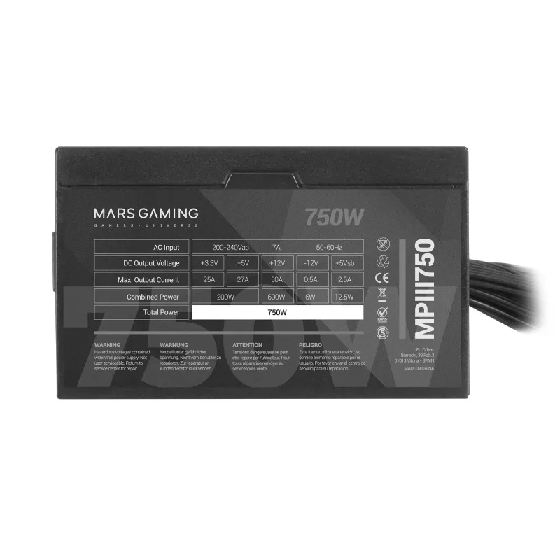 Mars Gaming MPIII750 PC Power Supply 750W ATX 85% Efficiency 5 Year Warranty