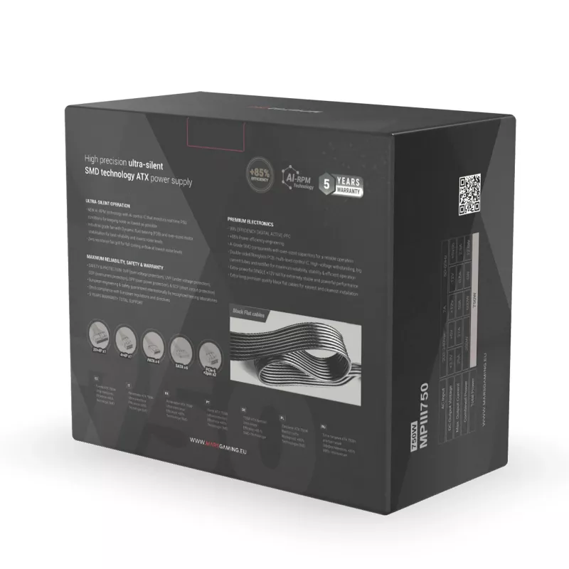 Mars Gaming MPIII750 PC Power Supply 750W ATX 85% Efficiency 5 Year Warranty