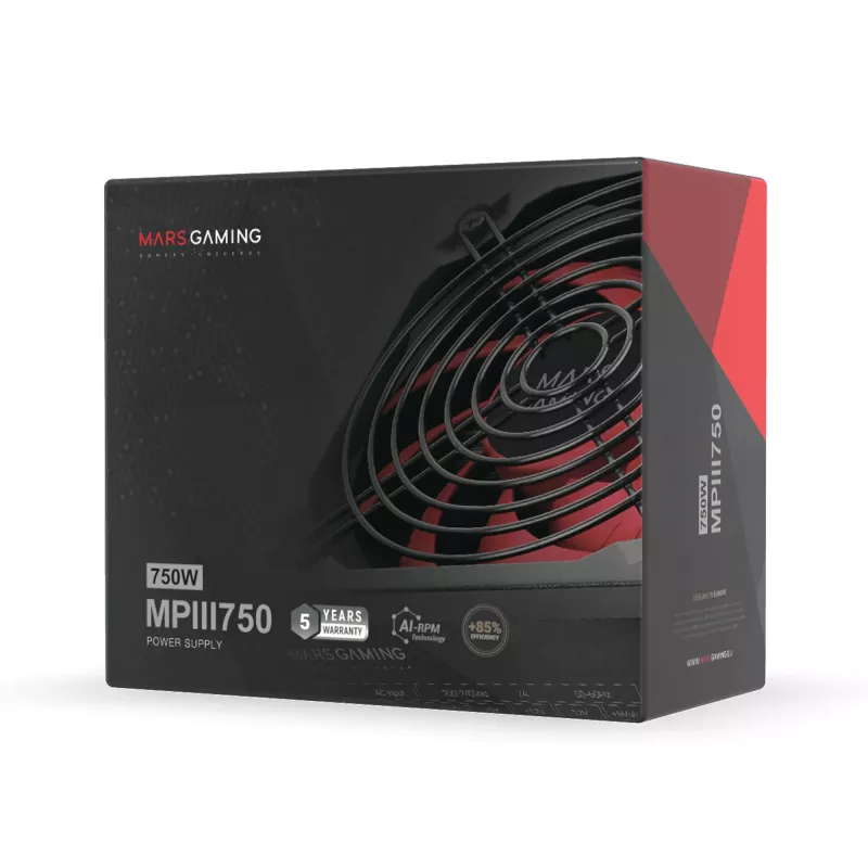 Mars Gaming MPIII750 PC Power Supply 750W ATX 85% Efficiency 5 Year Warranty