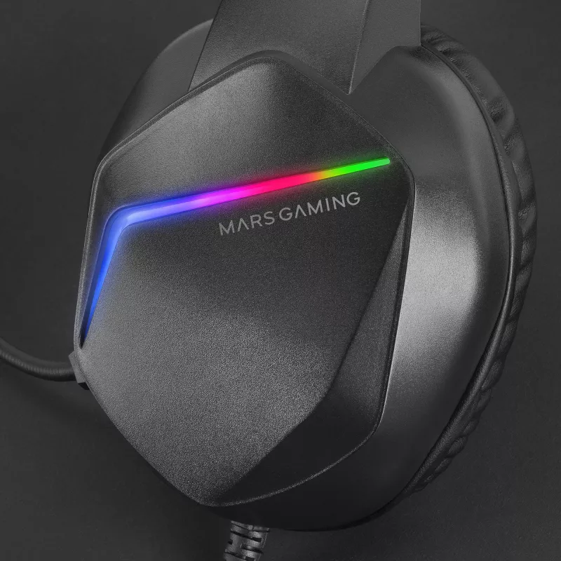 Mars Gaming MH122 Black, FRGB Over Ear Gaming Headset with Microphone, HiFi Sound, Sound Cancellation, Ultra Lightweight, PS4 PS5 Xbox Switch Tablet Windows Mac