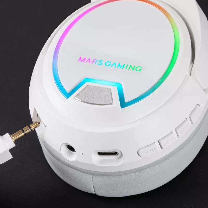Mars Gaming MHW-100 White Wireless Headset ARGB Flow Removable ENC Microphone Ultra-lightweight Active ENC + Passive Noise Cancellation Universal Compatibility