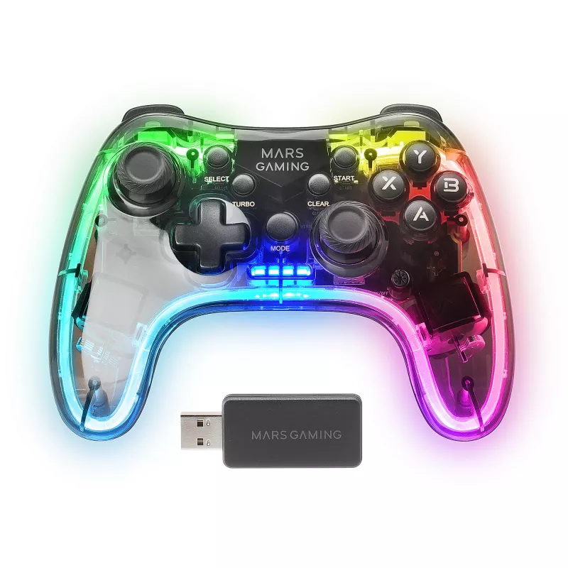 Mars Gaming MGP-24 Wireless Gamepad 2.4GPRO Neon RGB Dual Haptic Vibration Analog Joysticks Controller for PC PS3 PS4 XBOX360 Raspberry Pi Mac Android