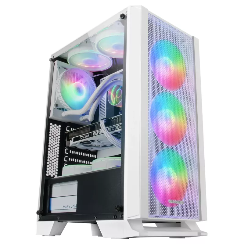 Mars Gaming MC-C White PC ATX Case Metal-Mesh Front Panel Tempered Glass Window 3 Front FRGB 120mm Fans