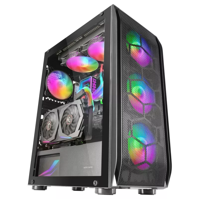 Mars Gaming MC-KX Black Premium E-ATX Gaming Tower FREEZER CPU System 5 Ultra-quiet ARGB Fans ARGB Controller and RF Controller Mesh Front