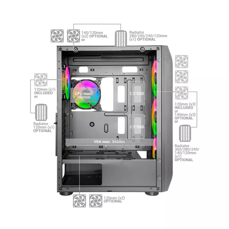 Mars Gaming MC-KX White Premium E-ATX Gaming Tower FREEZER CPU System 5 Ultra-quiet ARGB Fans ARGB Controller and RF Controller Mesh Front