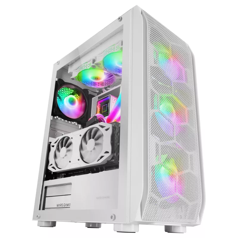 Mars Gaming MC-KX White Premium E-ATX Gaming Tower FREEZER CPU System 5 Ultra-quiet ARGB Fans ARGB Controller and RF Controller Mesh Front