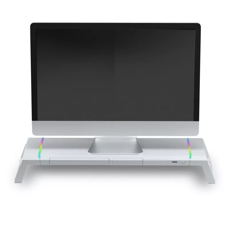 Mars Gaming MGS-ONE White Chroma RGB Monitor Stand Adjustable Size Smartphone and Tablet Stand Front USB 2.0