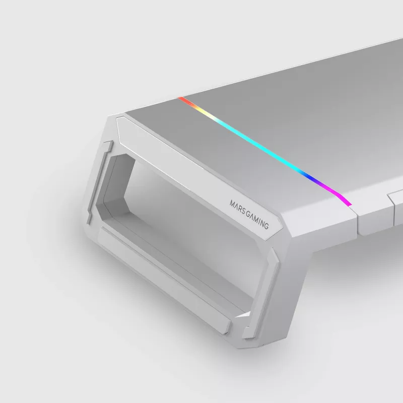 Mars Gaming MGS-ONE White Chroma RGB Monitor Stand Adjustable Size Smartphone and Tablet Stand Front USB 2.0