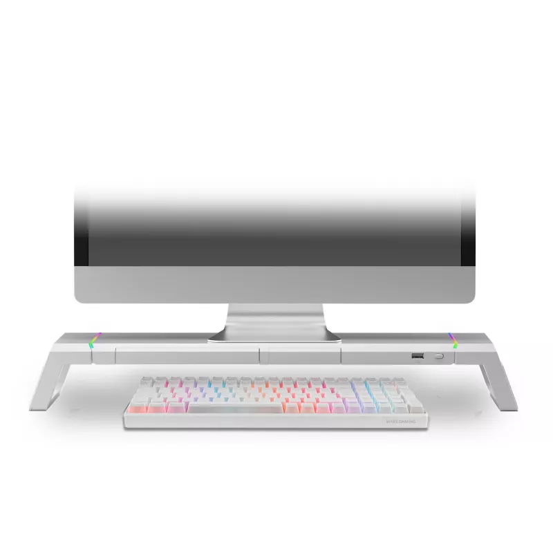 Mars Gaming MGS-ONE White Chroma RGB Monitor Stand Adjustable Size Smartphone and Tablet Stand Front USB 2.0