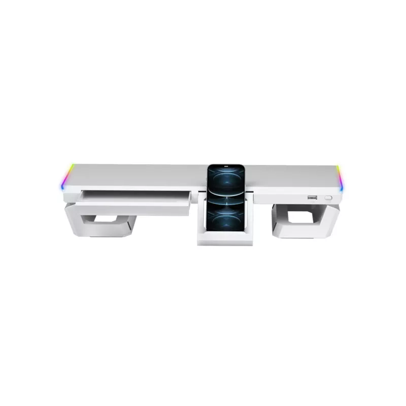 Mars Gaming MGS-ONE White Chroma RGB Monitor Stand Adjustable Size Smartphone and Tablet Stand Front USB 2.0