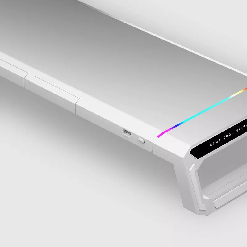 Mars Gaming MGS-ONE White Chroma RGB Monitor Stand Adjustable Size Smartphone and Tablet Stand Front USB 2.0