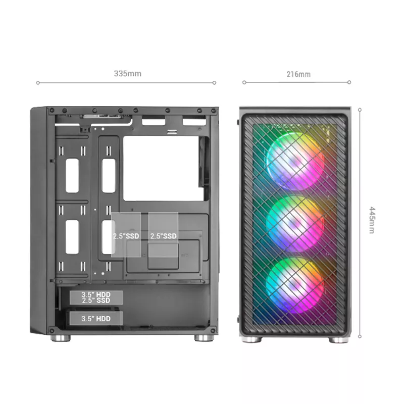 Mars Gaming MC-F White, ATX Gaming Semitower, Full Tempered Glass Window, Metal-Mesh Front, 4x 120mm ARGB Fans
