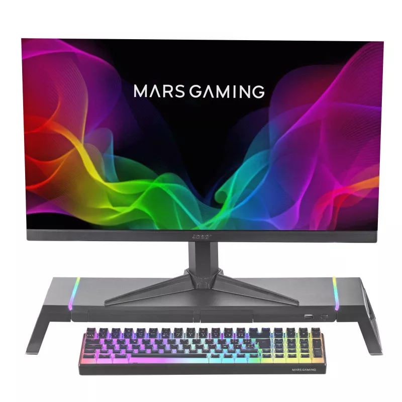 Mars Gaming MGS-ONE Black Chroma RGB Monitor Stand Adjustable Size Smartphone and Tablet Stand Front USB 2.0