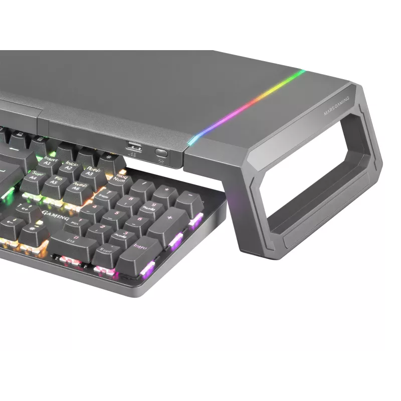 Mars Gaming MGS-ONE Black Chroma RGB Monitor Stand Adjustable Size Smartphone and Tablet Stand Front USB 2.0