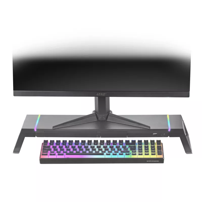 Mars Gaming MGS-ONE Black Chroma RGB Monitor Stand Adjustable Size Smartphone and Tablet Stand Front USB 2.0
