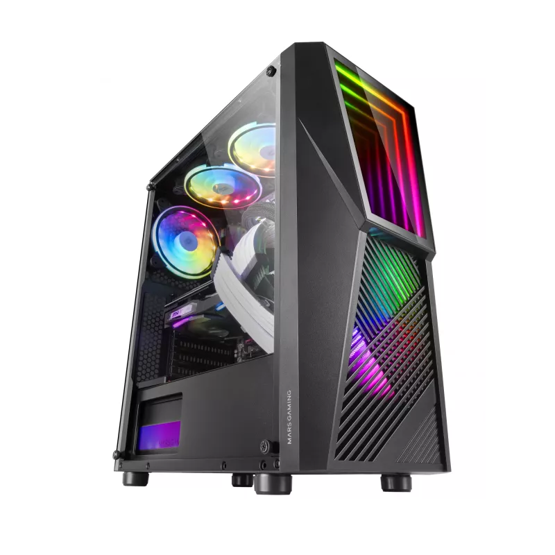 Mars Gaming MC777, ATX Computer Case, ARGB Lighting, Black, PC, Black, ATX, micro ATX, Mini-ITX, Blue, Green, Red, 15.8 cm, 31.8 cm