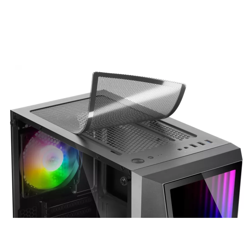 Mars Gaming MC777, ATX Computer Case, ARGB Lighting, Black, PC, Black, ATX, micro ATX, Mini-ITX, Blue, Green, Red, 15.8 cm, 31.8 cm