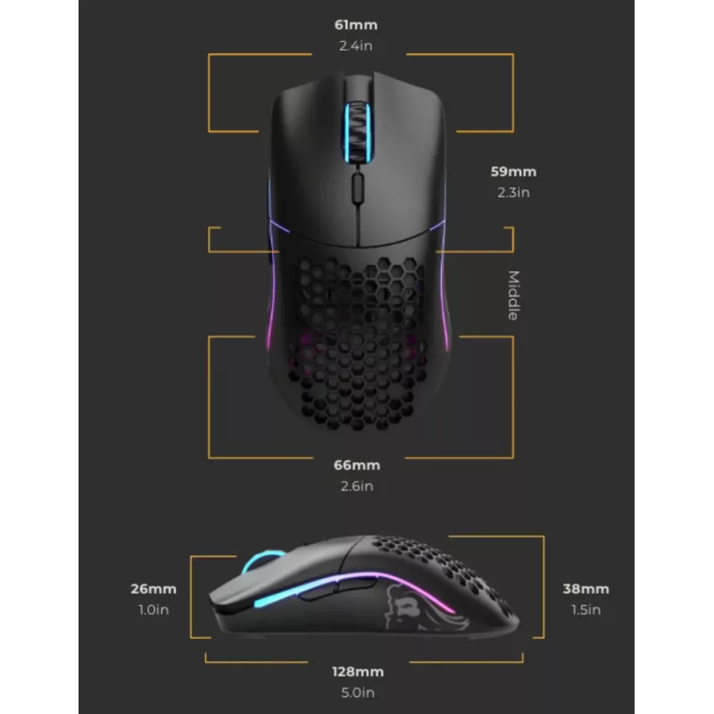 Glorious Gaming Glorious Model O Wireless - Matte Black, Right-hand, Optical, RF Wireless, 19000 DPI, 1 ms, Black