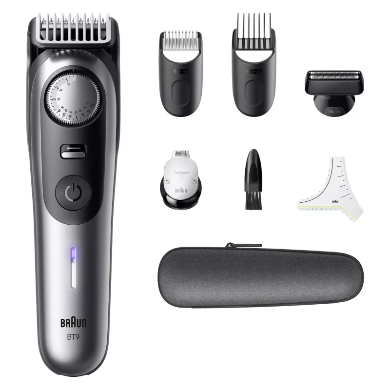 Beard trimmer BRAUN BeardTrimmer 9 80789785, 20 length steps, 0.5–20 mm, AC/Battery, Wet & Dry, Grey