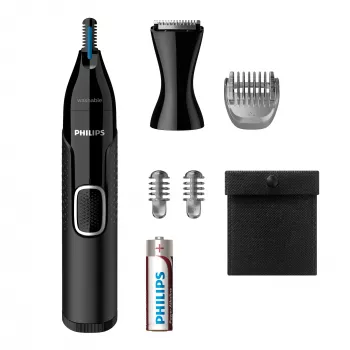 Nose trimmer Philips 5000 NT5650/16 — battery-powered, AA, waterproof, stainless steel blades, 3 combs, travel pouch