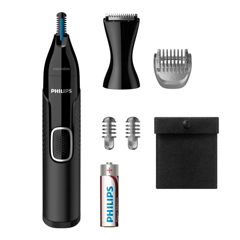 Nose trimmer Philips 5000 NT5650/16 — battery-powered, AA, waterproof, stainless steel blades, 3 combs, travel pouch