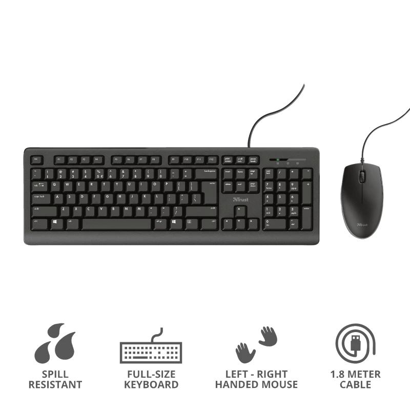 Trust Primo keyboard Mouse included Universal USB AZERTY Belgian Black