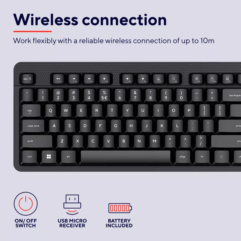 Keyboard TRUST Ody II Full-size Wireless RF QWERTY Nordic Black