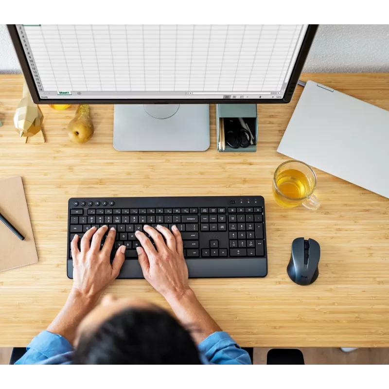 Trust Trezo keyboard Mouse included Office RF Wireless AZERTY Belgian Black
