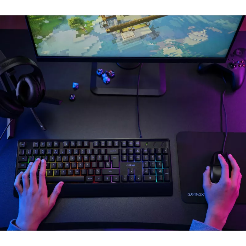 Trust GXT 792 Quadrox keyboard Mouse included Gaming USB QWERTY Belgian Black