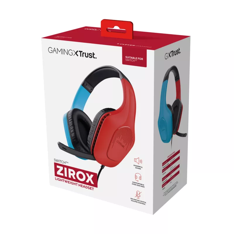 Trust GXT 416S Zirox Headset Wired Head-band Gaming Black, Cyan, Red
