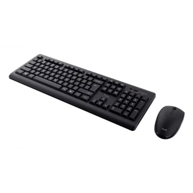 Wireless keyboard and mouse set TRUST Primo – full-size QWERTY membrane keyboard, RF wireless, black, includes mouse