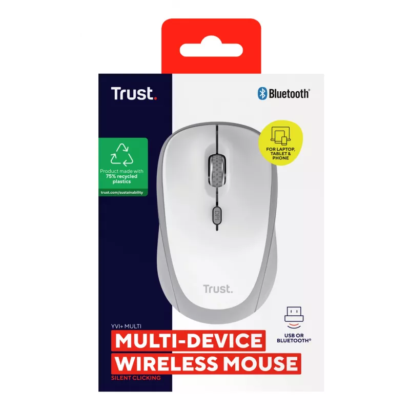 Trust Yvi+ mouse Universal Ambidextrous RF Wireless + Bluetooth Optical 1600 DPI