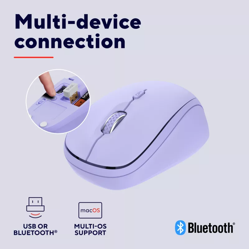 Trust Yvi+ mouse Universal Ambidextrous RF Wireless + Bluetooth Optical 1600 DPI