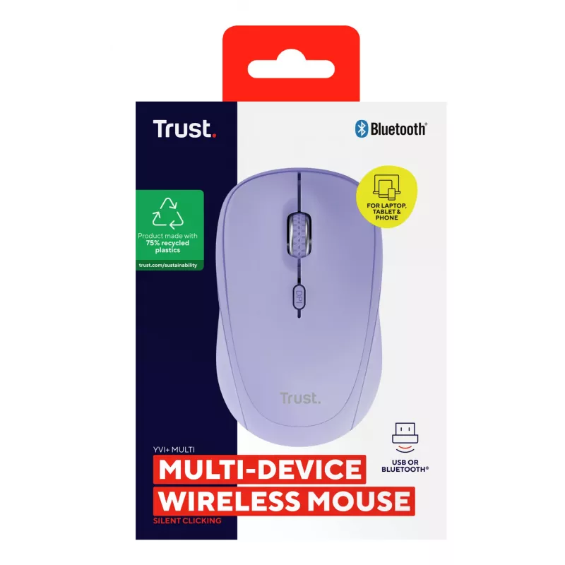 Trust Yvi+ mouse Universal Ambidextrous RF Wireless + Bluetooth Optical 1600 DPI