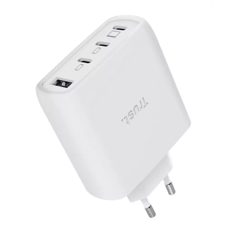 TRUST Maxo 65W indoor AC fast charger, 3x USB-C, 20V max, 2 m cable, white