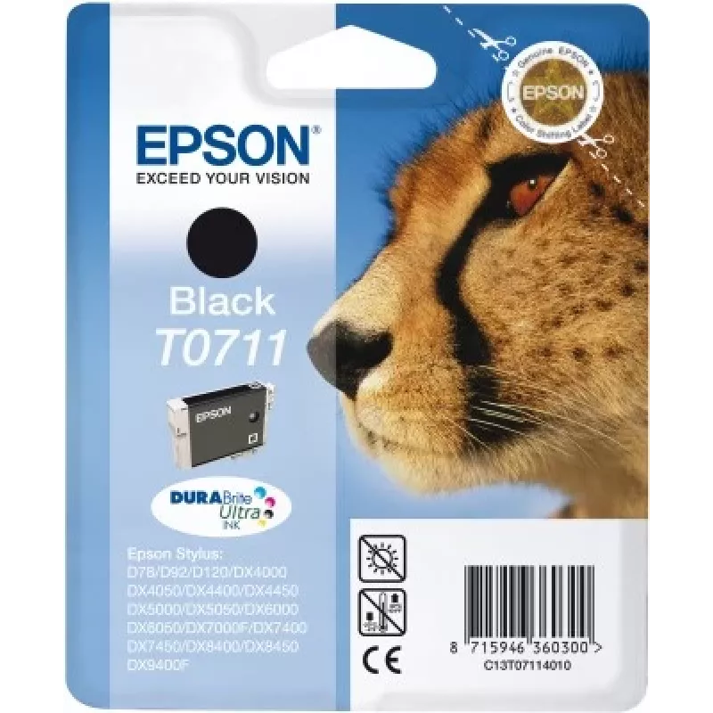 Epson Cheetah Singlepack Black T0711 DURABrite Ultra Ink, Black, Pigment-based ink, 1 pc(s)
