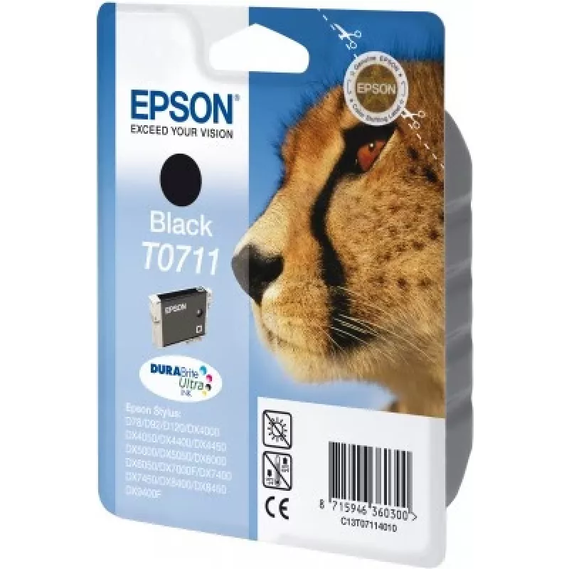Epson Cheetah Singlepack Black T0711 DURABrite Ultra Ink, Black, Pigment-based ink, 1 pc(s)