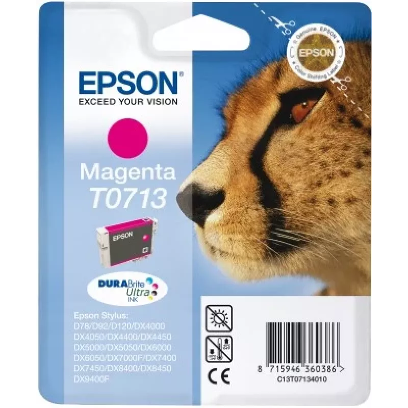 Epson Cheetah Singlepack Magenta T0713 DURABrite Ultra Ink, Magenta, Pigment-based ink, 1 pc(s)