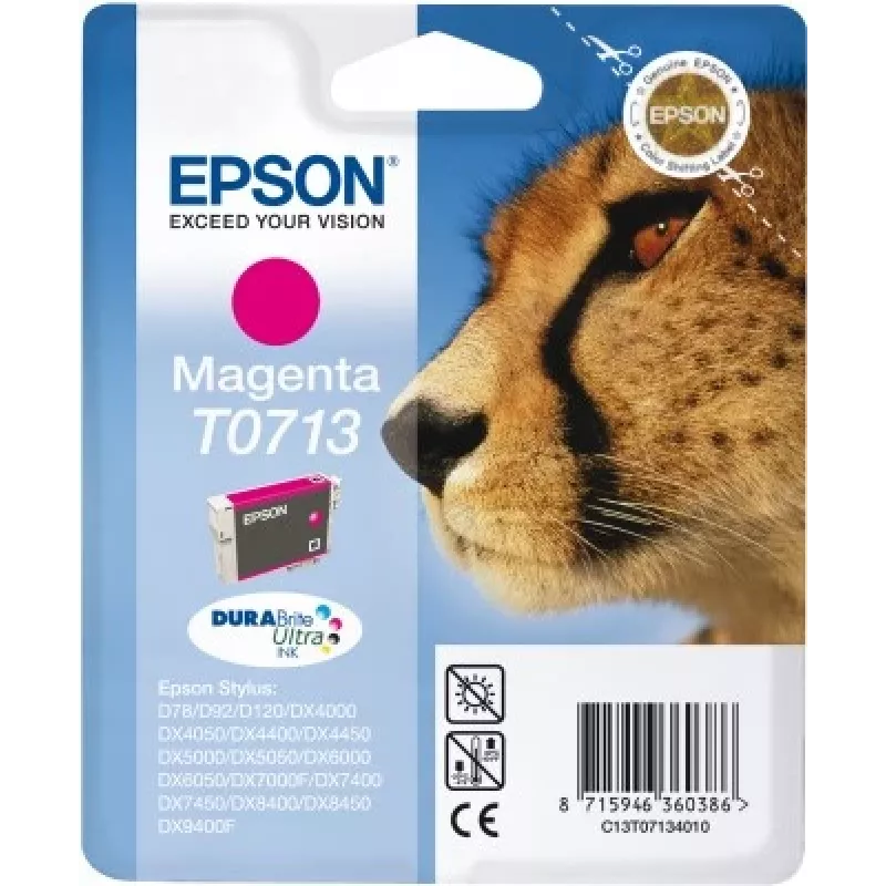 Epson Cheetah Singlepack Magenta T0713 DURABrite Ultra Ink, Magenta, Pigment-based ink, 1 pc(s)