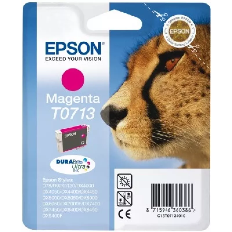 Epson Cheetah Singlepack Magenta T0713 DURABrite Ultra Ink, Magenta, Pigment-based ink, 1 pc(s)