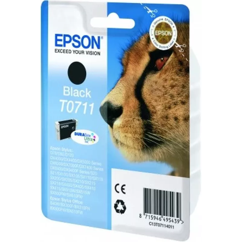 Epson Cheetah Singlepack Black T0711 DURABrite Ultra Ink, Black, Pigment-based ink, 1 pc(s)