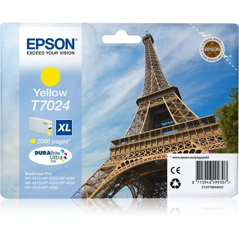 Epson Eiffel Tower Ink Cartridge XL Yellow 2k, High (XL) Yield, Yellow, Pigment-based ink, 21.3 ml, 1 pc(s)