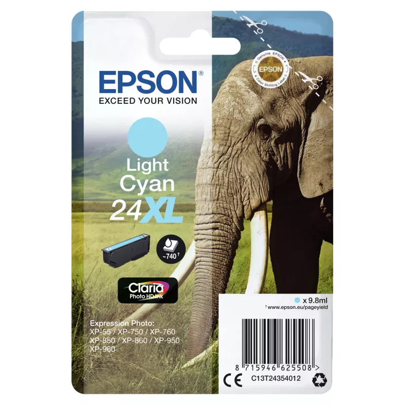 Epson Elephant Singlepack Light Cyan 24XL Claria Photo HD Ink