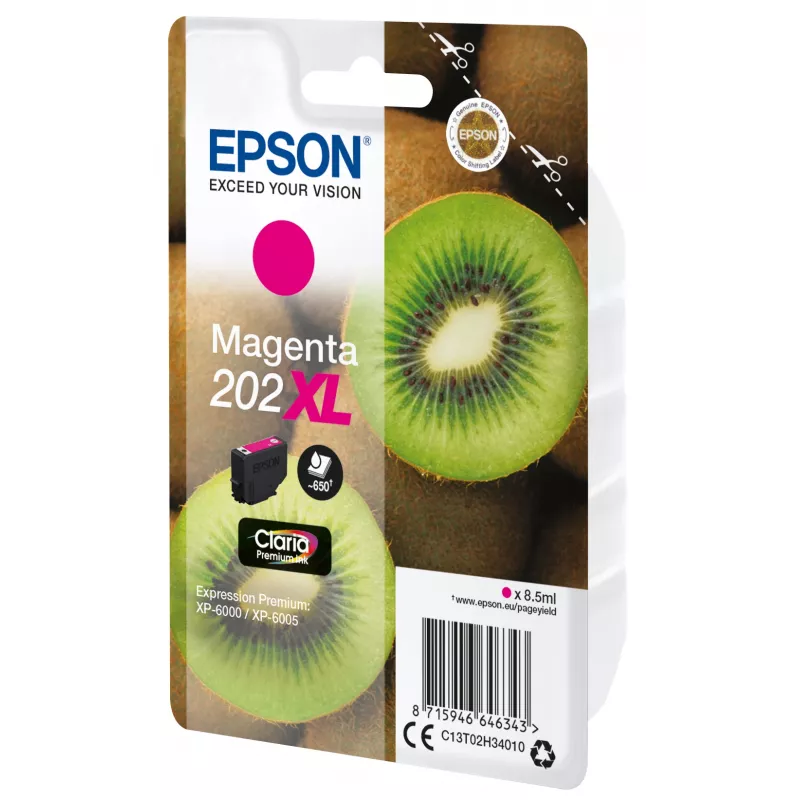 Epson Kiwi Singlepack Magenta 202XL Claria Premium Ink, High (XL) Yield, Magenta, Pigment-based ink, 8.5 ml, 1 pc(s), 650 pages