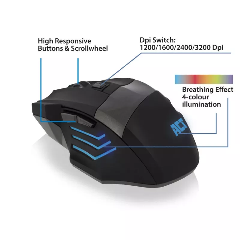 Gaming mouse ACT Wired Gaming Mouse with illumination 3200 dpi