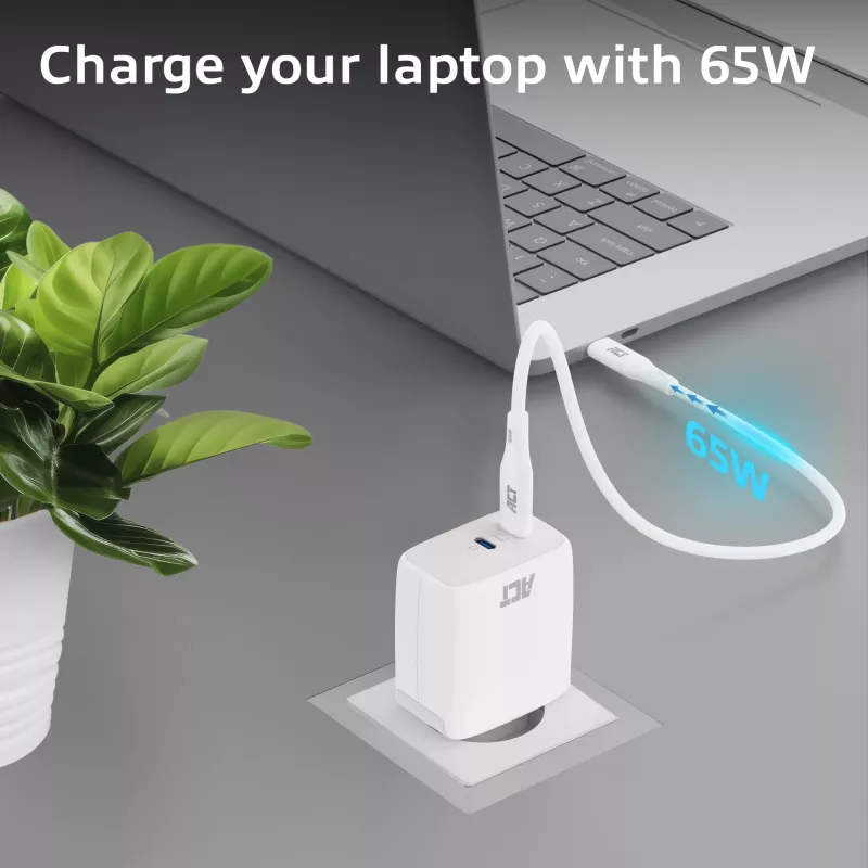 ACT USB-C Charger 65W 2-port with Power Delivery PPS and GaNFast
