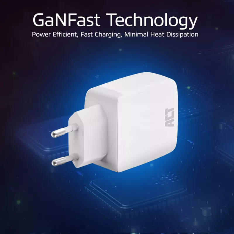 ACT USB-C Charger 65W 2-port with Power Delivery PPS and GaNFast