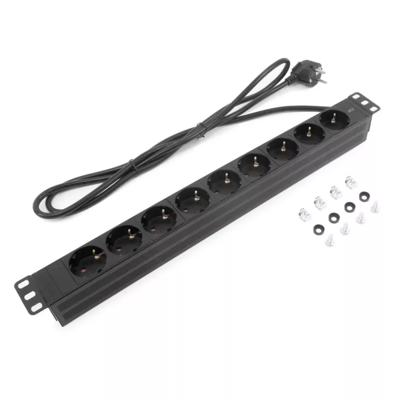 ACT Extension lead PDU 19 inch CEE7/7 with 9 type F sockets, 3m H05VV-F 3G1.5